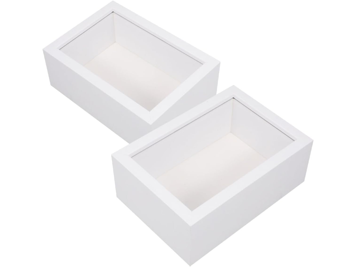 Conjunto 2 Molduras Madeira Branca Flores Prensadas Caixa Apresentação Profunda Estilo Minimalista Versátil GOKOCO