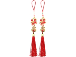 Conjunto 2 Enfeites Pendurar Cavalo 2026 Poliéster Vermelho Tradicional Borlas Ideais Celebrações Chinês Ano GOKOCO