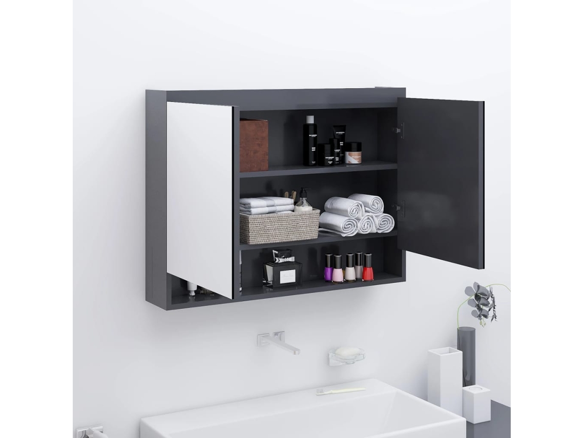 Vidaxl Armário Espelhado Para Casa De Banho 80x15x60 Cm Mdf Cinzento