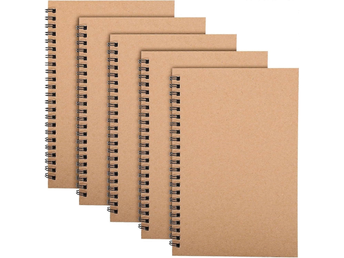 Pacote Com 5 Cadernos Espirais A5, 120 Páginas/60 Folhas, Capa Dura, Kraft, 21 X 14 Cm, Com Linhas Brilvibera