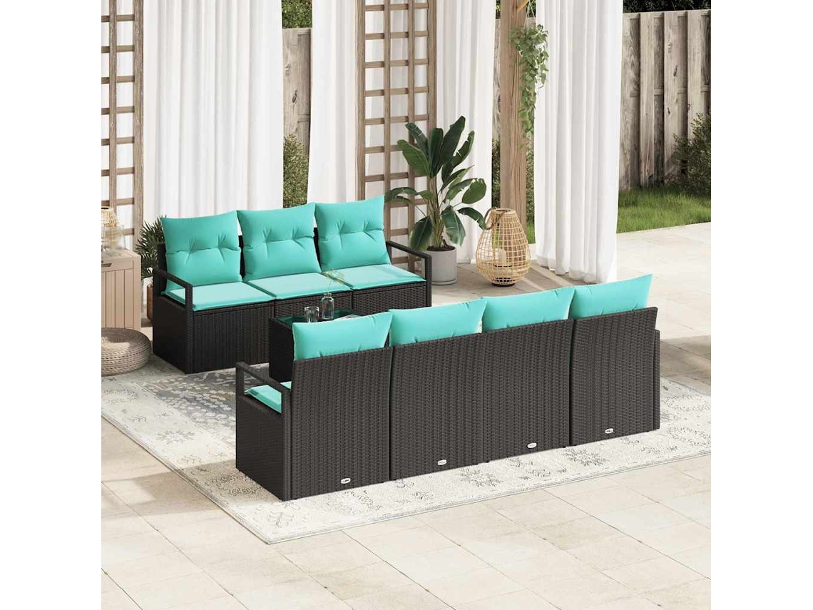 Vidaxl Conjunto De Sofás 8 Unid. 7-número De Lugares Preto E Turquesa