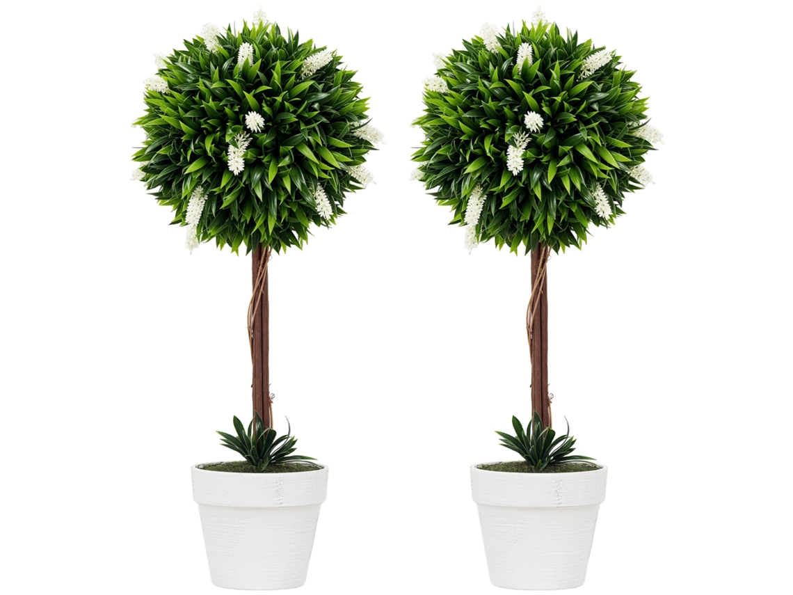 Conjunto De 2 Árvores Artificiais De Lavanda, 60 Cm De Altura, Incluindo Vaso E Musgo Artificial, Branco Mc