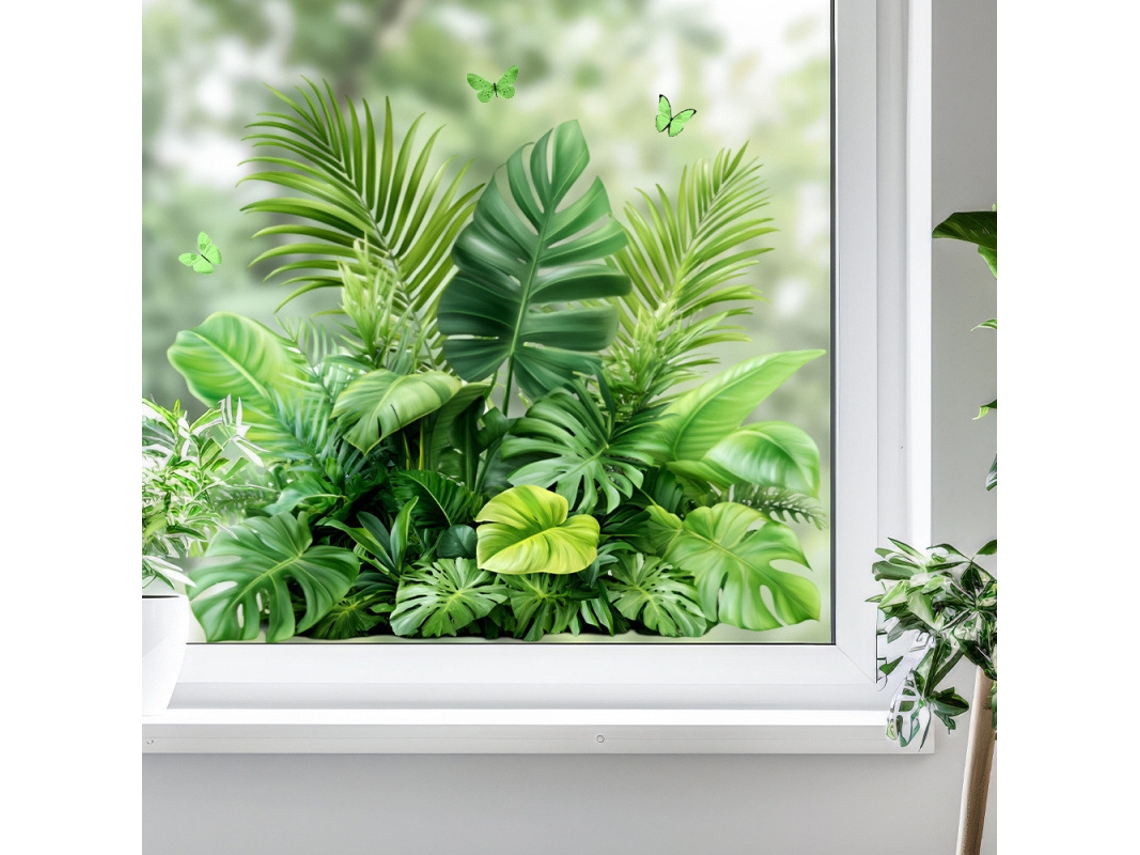 Conjuntos De Adesivos De Parede E Adesivos De Janela Com Estampa De Folhas Para Um Efeito Decorativo Rápido E Vibrante.