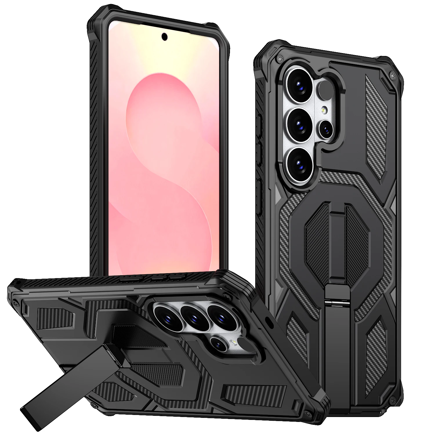 (preto, Galaxy S25) Capa Para Celular Com Suporte Magnético De Metal E Função De Carregamento Sem Fio.