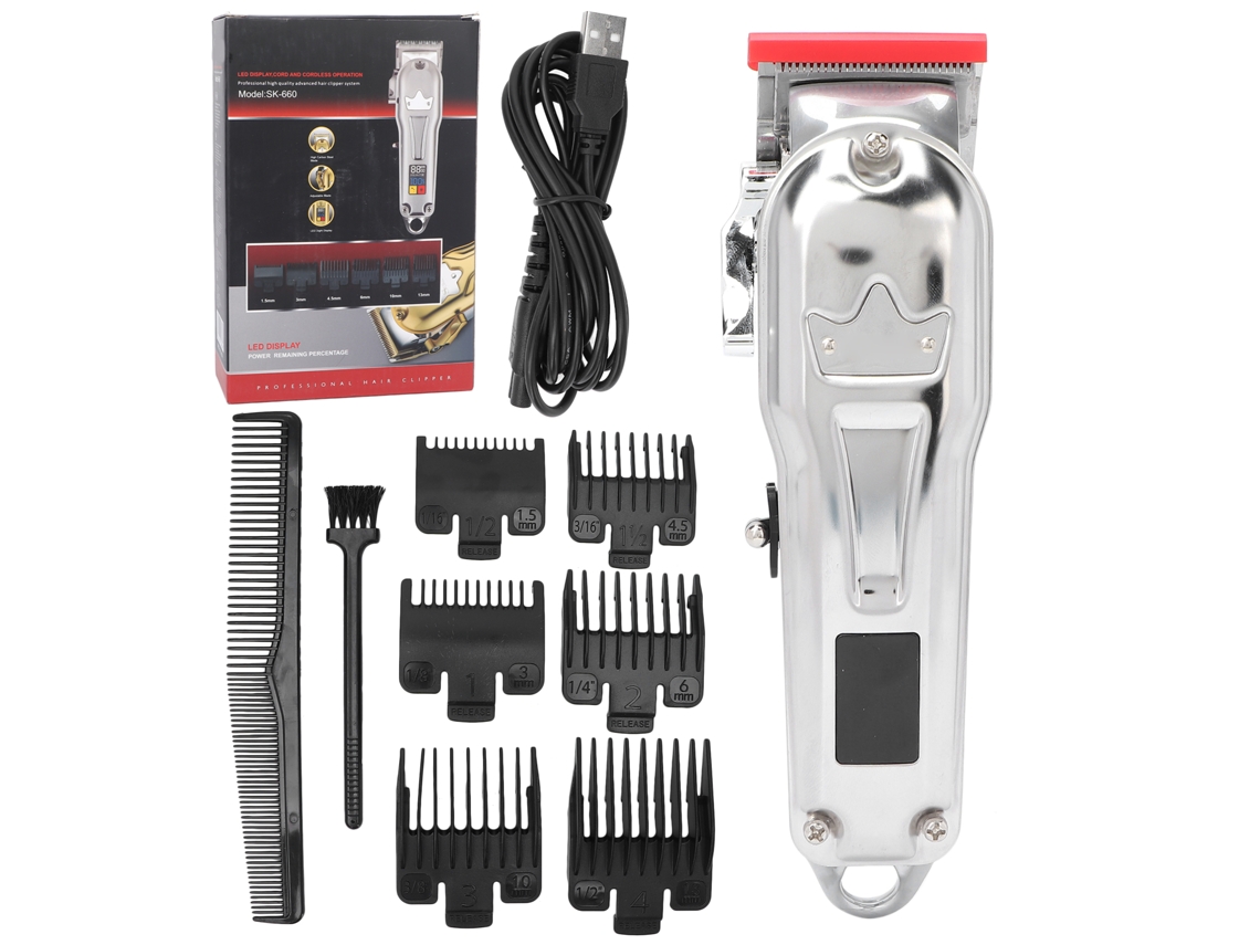 2026 afeitadora Eléctrica Recarregável com Tela Lcd, Cortador de Cabelo Sem Fio Ajustável com Pente Guia, Silver Crown Usb