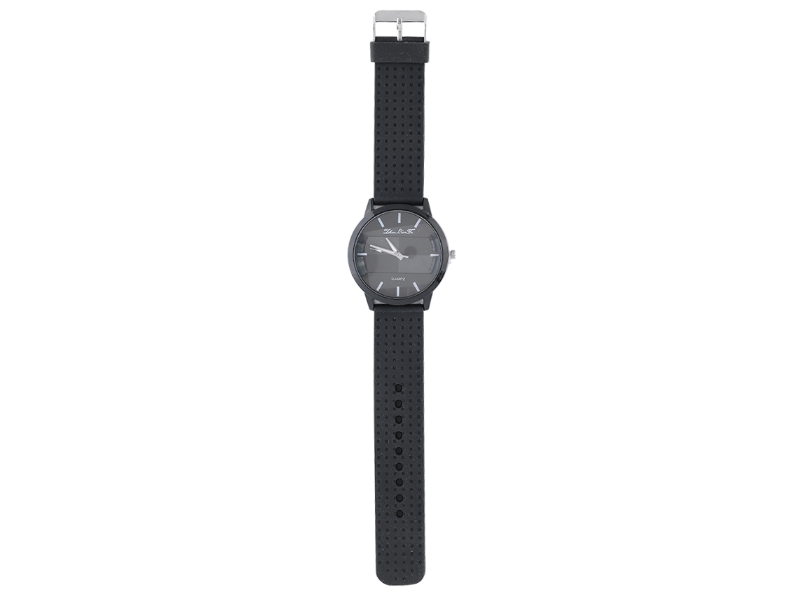 Reloj Analógico De Silicona Con Movimiento De Cuarzo Para Hombres, Dial Redondo (negro)