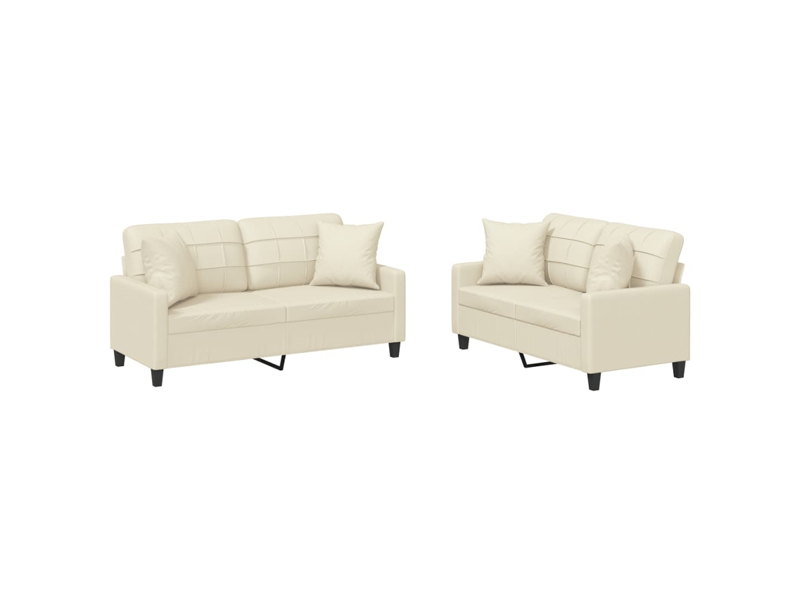 Conjunto de Sofás 2 Pcs com Almofadas Couro Artificial Creme MAISON EXCLUSIVE