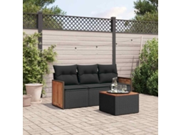 Vidaxl 4 Pcs Conjunto De Sofás Para Jardim C/ Almofadões Vime Pe Preto