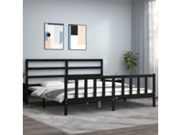 Vidaxl Estrutura De Cama Com Cabeceira 200x200 Cm Madeira Maciça Preto