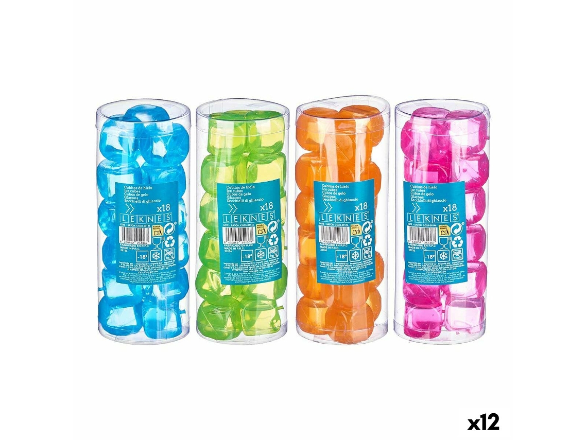 Cubos de resfriamento reutilizáveis Leknes Tk22008 Azul Verde Laranja Rosa Polietileno Água destilada 6,5 x 16 x 6,5 cm 18 peças (12 unidades)