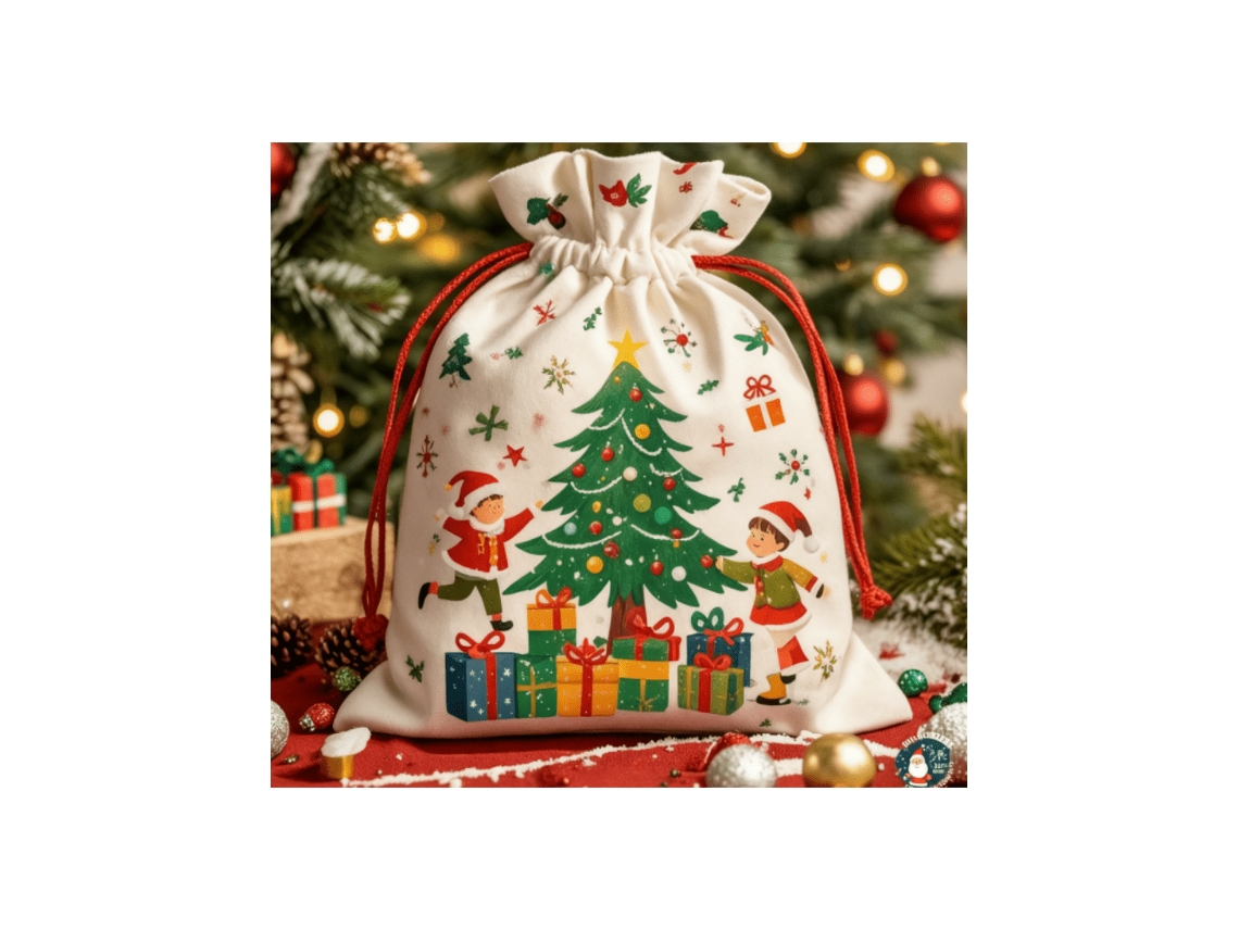 Saco De Presente Do Pai Natal, Estampa De Cena, Saco Grande De Linho Com Cordão, Saco De Algodão Para Guardar Lembranças Com Desenho Animado Igvtrade