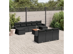 Vidaxl 11 Pcs Conjunto Sofás De Jardim C/ Almofadões Vime Pe Preto