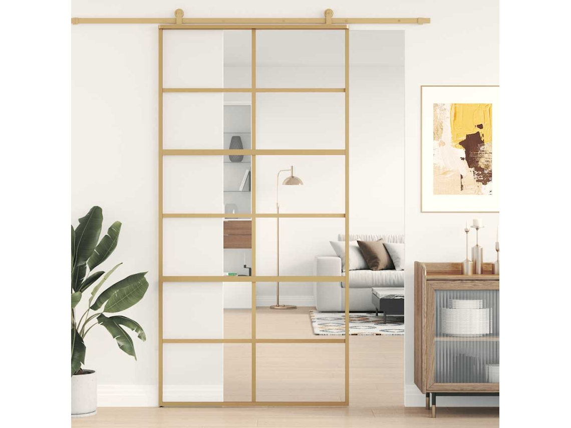 Vidaxl Porta Deslizante 102,5x205 Cm Vidro Esg/alumínio Dourado
