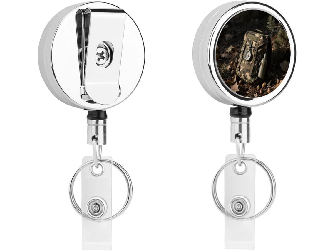 Porta Crachá Retrátil De Metal Resistente E Moderno Com Estampa De Camuflagem Caça, Ideal Enfermeiros E