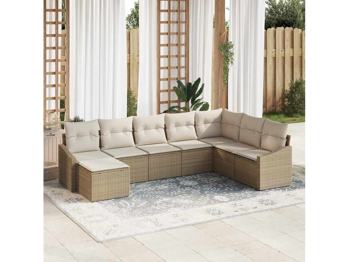 Vidaxl Conjunto de Sofás com Almofada 8 Pcs Bege Vime Pe