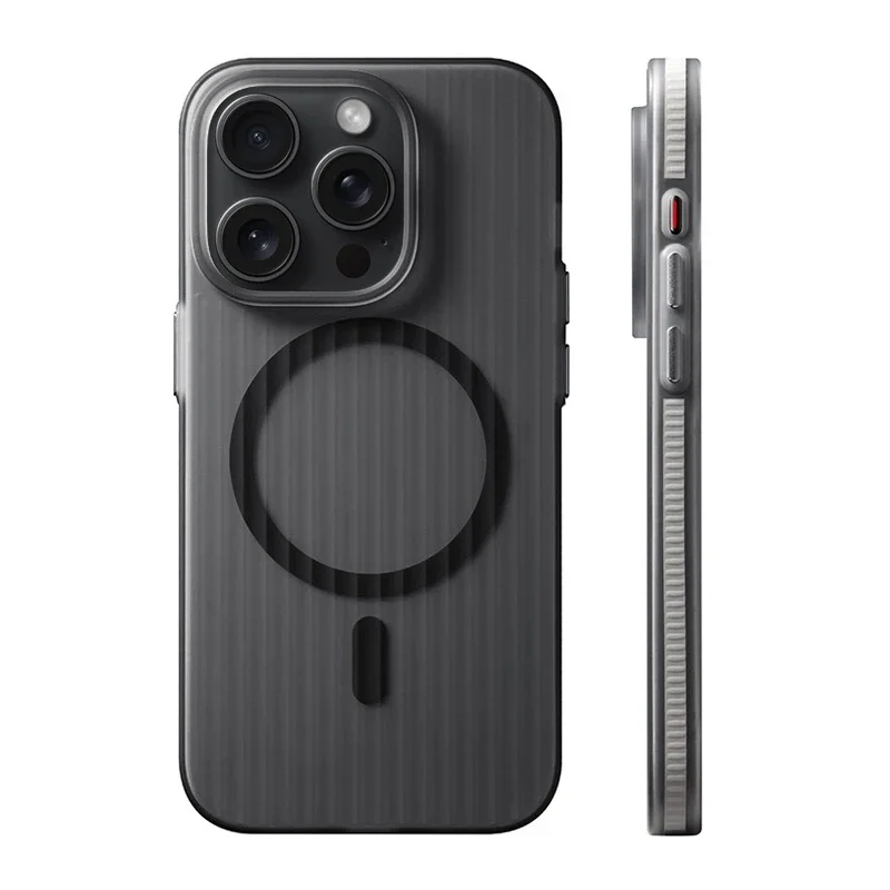 Capa Para Iphone 14 Pro Max 6.7 (cinza) Com Carregamento Sem Fio Listrado E Moldura Fosca Resistente A Impactos.