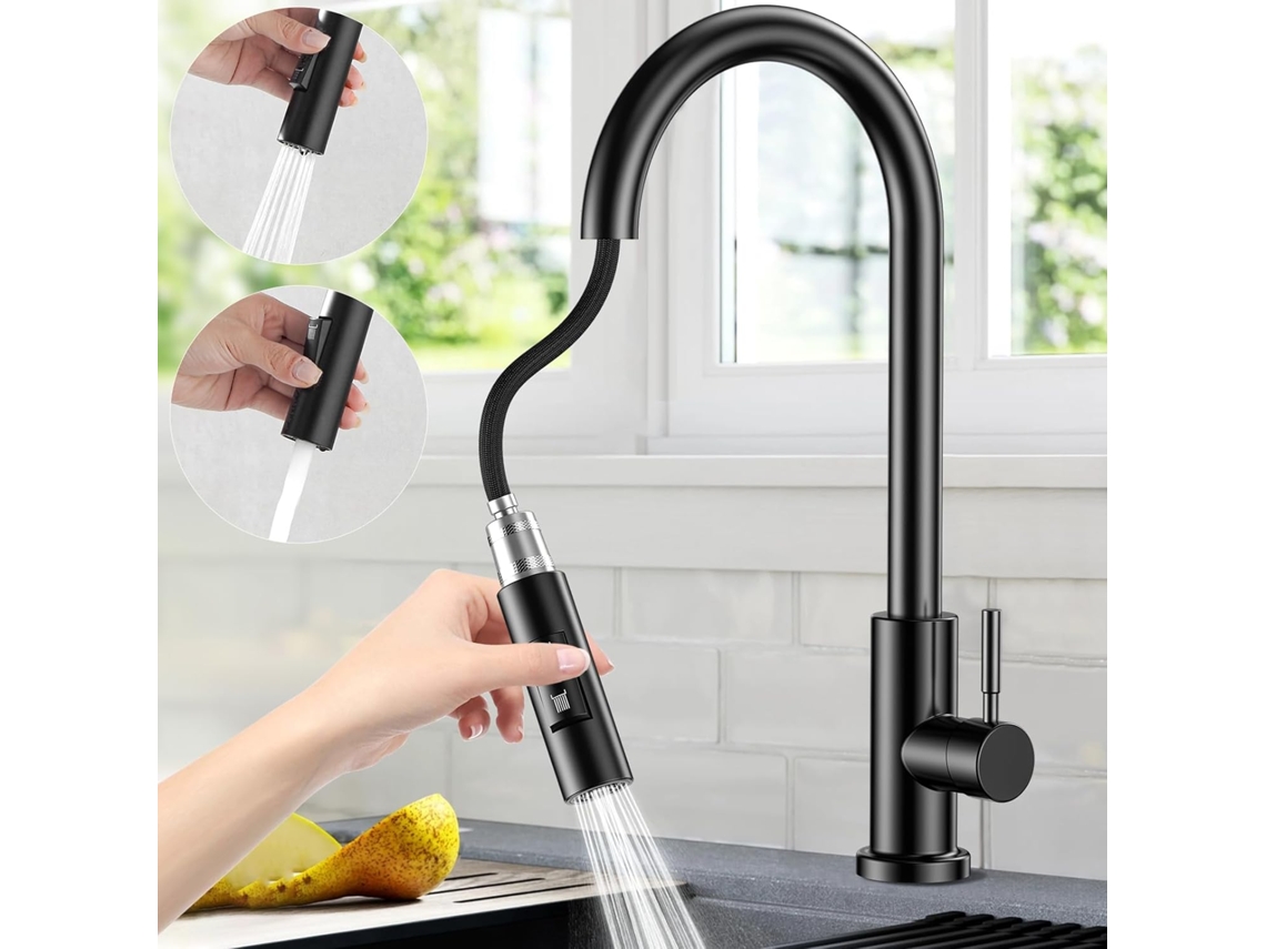 Torneira De Cozinha, Em Aço Inoxidável, Extensível Com Base Removível G3, 8 Polegadas, Preta, Para Água Quente E Fria, Com Rotação De 360 Graus