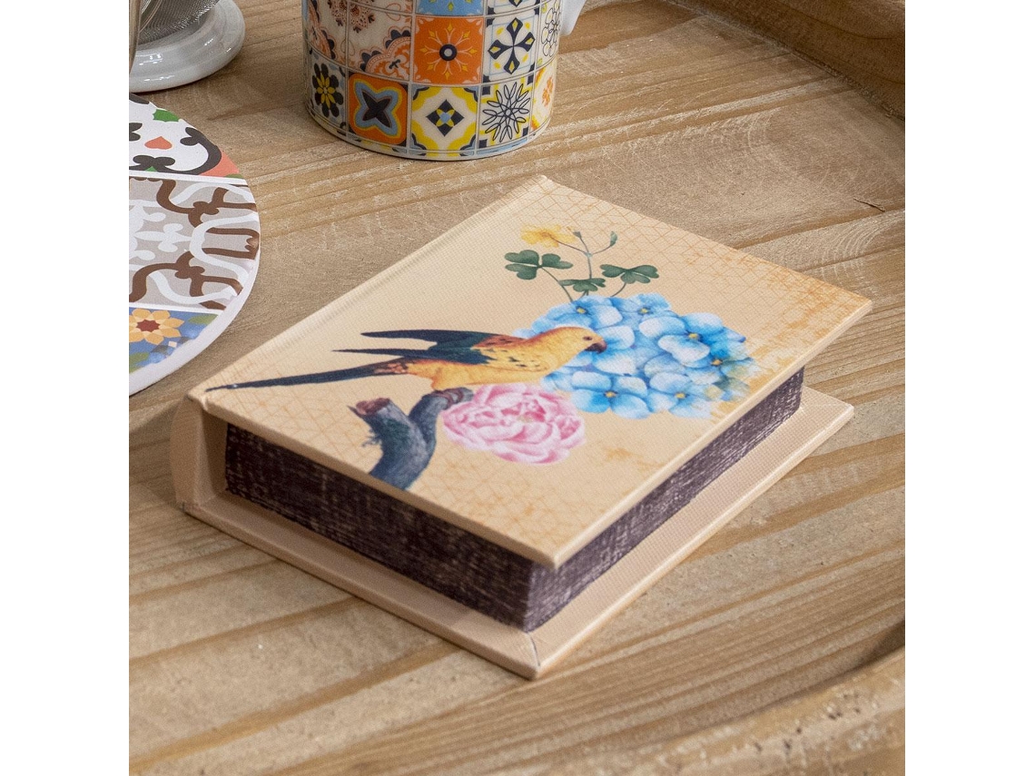 Box Birds 4U BY SIGRIS Romantic Mdf Forrado em Tecido Pintado 3X10X14Cm Multicolor