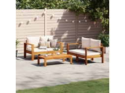 Vidaxl 3 Pcs Conjunto De Sofás De Jardim Com Almofadões Acácia Maciça