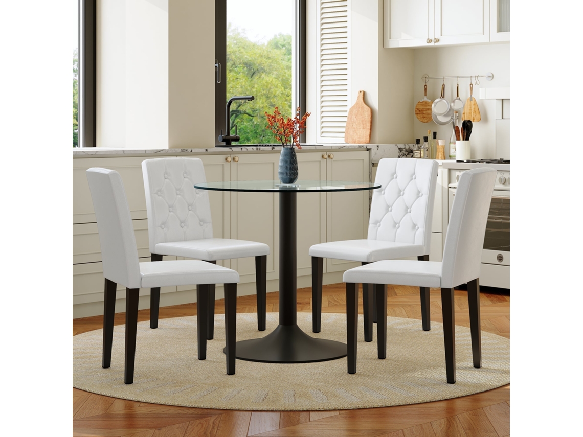 Conjunto de Mesa e Cadeiras de 85 Cm Cadeiras de Jantar em Pu com Encosto Almofadado Preto, Transparente, Branco NOVELA