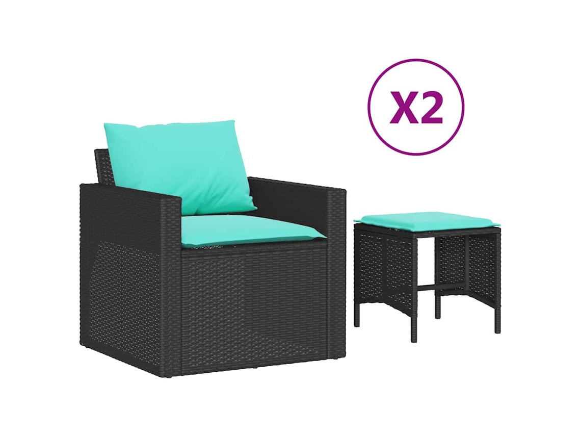 Maison Exclusive - 4 Pcs Conjunto De Sofás Para Jardim C/ Almofadões Vime Pe Preto