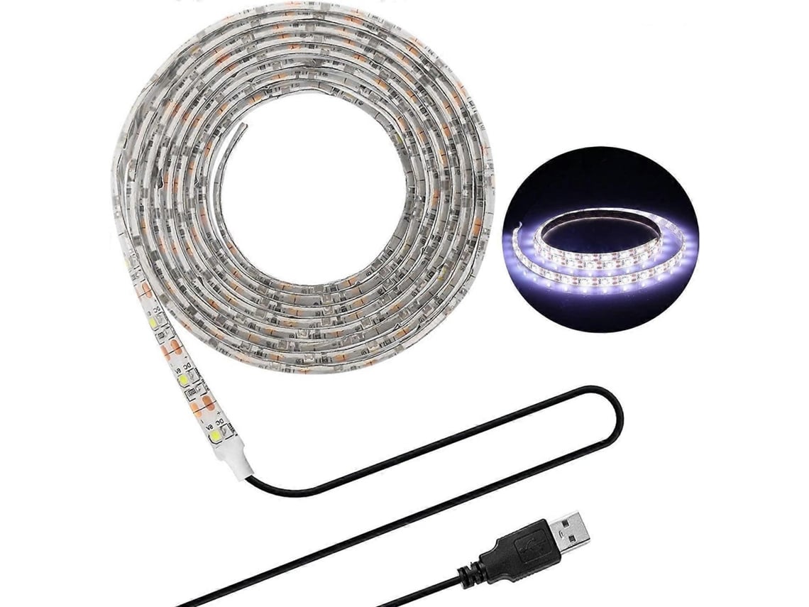 Rebe tira Led Usb 5v 5m Smd 3528 Luz Blanca Fría Impermeable para Pc Tv Pantalla Backlight