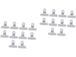 Conjunto de 20 organizadores de corrente de plástico transparente para documentos e anotações, ideais para mesas escolares.