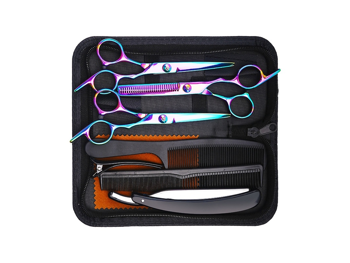 Kit De Tesoura Elysve De Corte 9 Peças Uso Em Salão De Beleza E Barbeiro 6 Polegadas Colorido