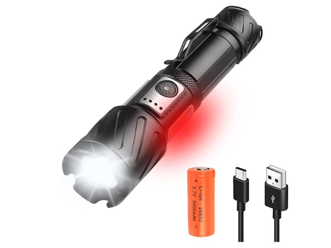 Lanterna Led Luz Lateral Cob Recarregável 90000 Lúmen 6 Modos de Iluminação,YIZHOOD Lantern-0069 Lanterna Tática À Prova D'Água Ipx65 Preta YIZHOOD