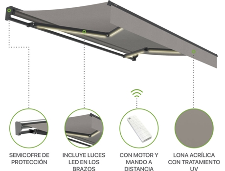 Toldo Completo com Motor SMARTSUN Tela Acrílica (Cinzento - 3x2m)