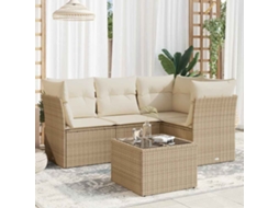 Vidaxl 5 Pcs Conjunto De Sofás P/ Jardim Com Almofadões Vime Pe Bege