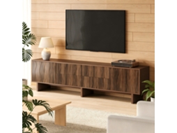 Cômoda Para Tv 180x40x56cm, 4 Gavetas E 2 Portas, Design Ondulado, Aparador Baixo, Armário De Sala, Suporta Tvs De Até 75 Polegadas, Nogueira Escura.
