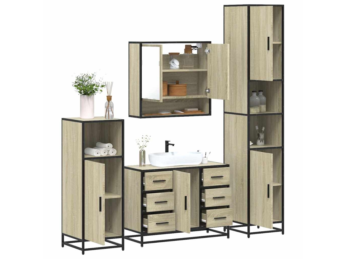Vidaxl 4 Pcs Conj. Móveis Casa Banho Derivados Madeira Carvalho Sonoma