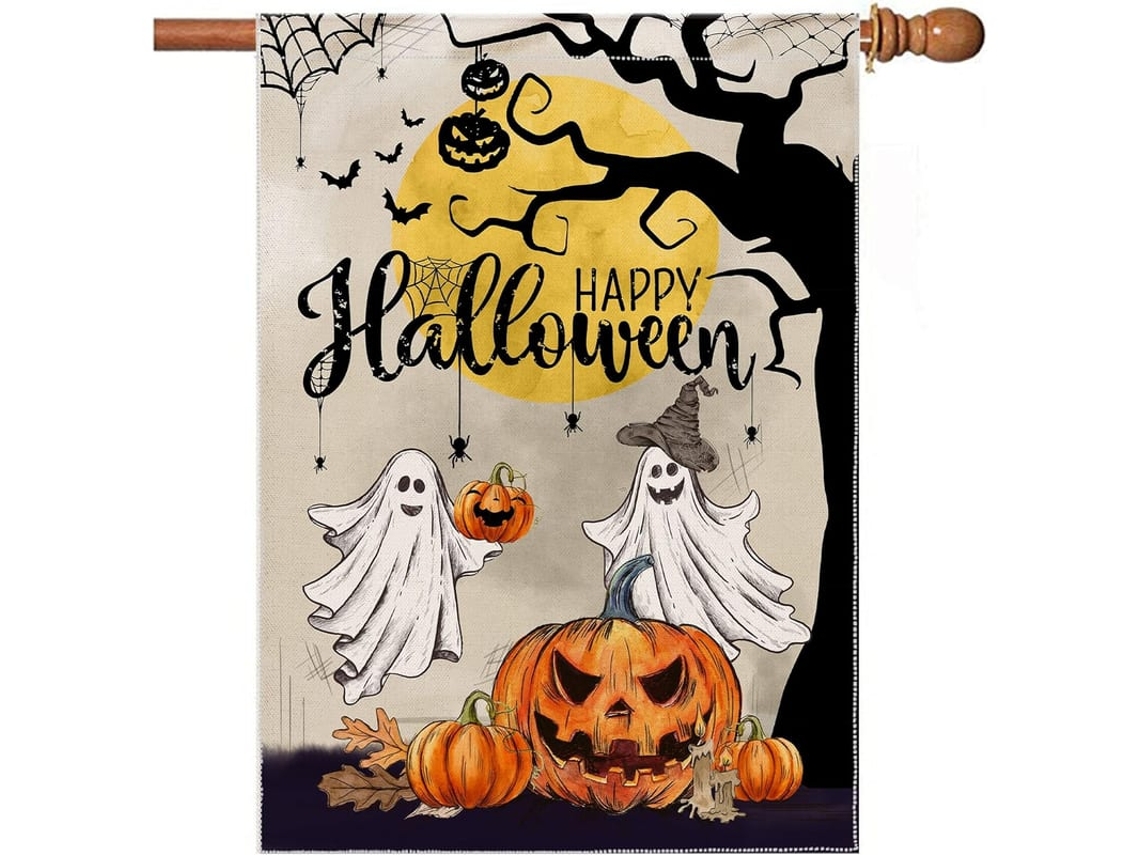 Banner De Halloween Para Casa Com Morcego E Abóbora Decorativo Para Exterior