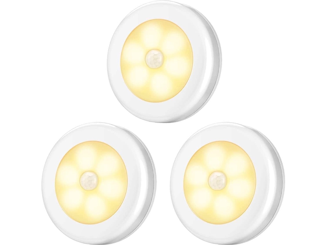 Conjunto De 3 Luzes Noturnas Led Com Sensor De Movimento, Alimentadas Por Bateria, Sem Fio, Autoadesivas E Magnéticas, Ideais Para Quarto De Bebê