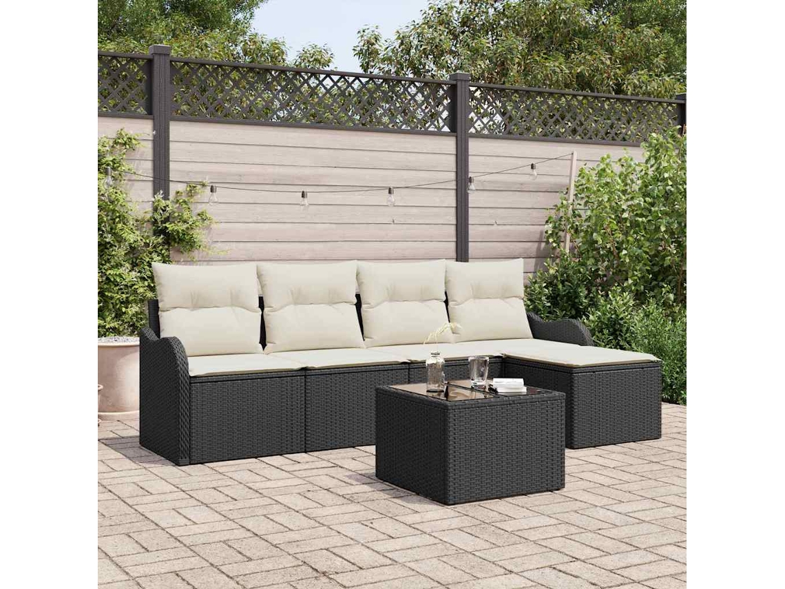 Vidaxl Conjunto De Sofá De Jardim 6 Unid. Preto E Branco Vime Pe