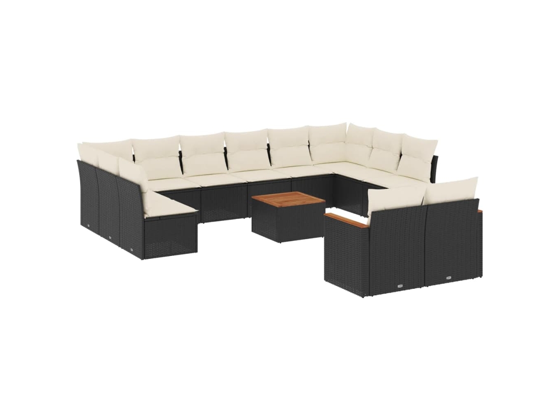 Conjunto de 13 sofás de jardim com almofadões Vime Pe Preto MAISON EXCLUSIVE
