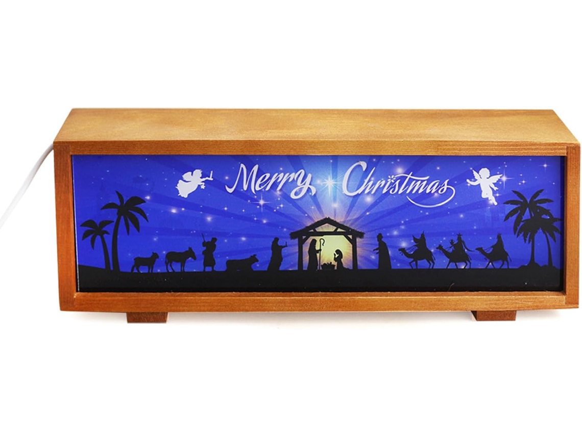 Candeeiro de Mesa Retangular Madeira Com Led, Estilo Jesus.