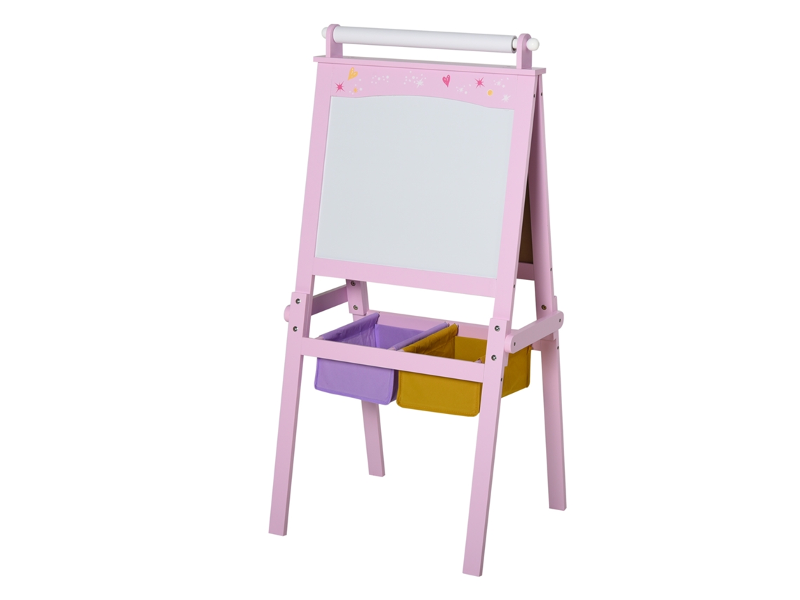 Quadro Branco Infantil de Madeira Rosa com Cavalete 3 em 1: Quadro Branco, Preto e com Rolo de Folhas de Papel Ge