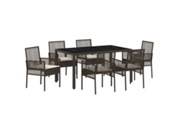 Conjunto 7 Conjunto De Jantar Para Jardim Vidaxl Castanho Vime Pe (150 X 90 X 75 Cm)