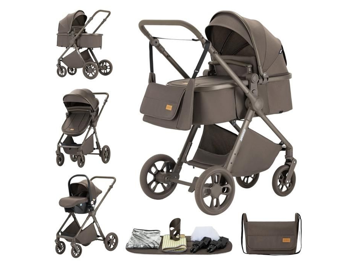 Carrinho De Bebê 3 Em 1 Com Assento De Carro Para Recém-nascido, Dobrável Compacto, Estrutura De Alumínio Leve, Assento Respirável, Viagem, Visão Elev