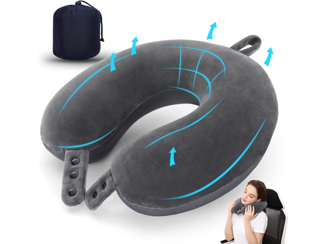 Lurelia Almofada Viagem, Espuma Viscoelástica, Apoio Pescoço, Ajustável, Cinzento, 45cm