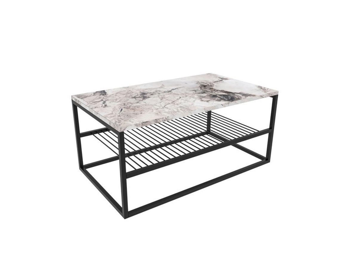 Mesa de Centro Aglomerado e Aço com Prateleira Marmorizada S/MARCA