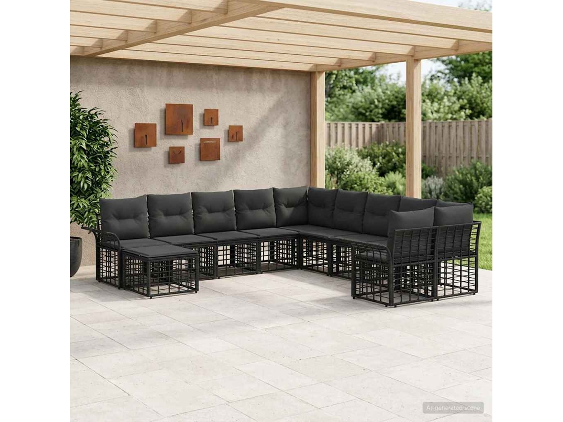 Vidaxl Conjunto De Sofás Para Exterior 11 Pcs Preto E Cinza Escuro