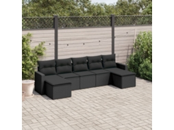 Vidaxl 7 Pcs Conjunto De Sofás P/ Jardim C/ Almofadões Vime Pe Preto