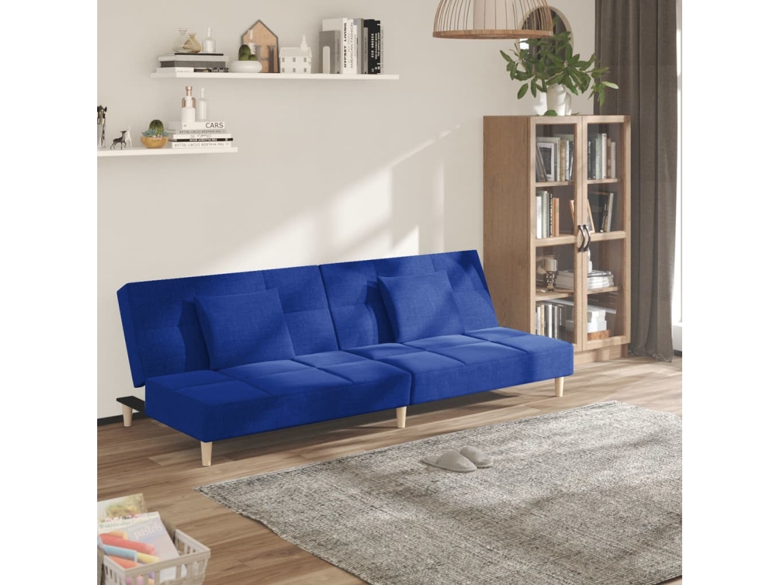 Vidaxl Sofá-cama 2 Lugares Com Duas Almofadas Tecido Azul