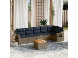 Vidaxl Conjunto De Sofá De Jardim Com 7 Peças E Almofadas Em Rattan Sintético Cinza