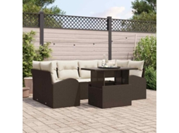 Vidaxl Conjunto De Sofá De Jardim Com Almofada Manual 7 Pcs Castanho