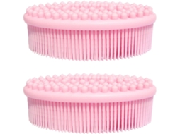 Escova Esfoliante Corporal De Silicone Rosa Para Banho, Em Conjunto De 2 Peças