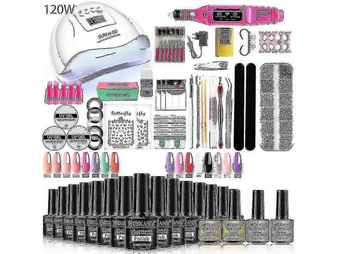 Kit Profissional De Gel Para Unhas Com Lâmpada Uv De 120 W/54 W E Torno Elétrico Para Manicure E Secagem De Verniz